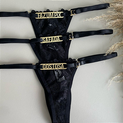 Calcinha Luana Sexy Preta em renda com plaquinha removível