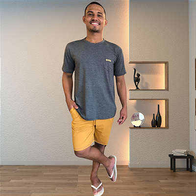 Pijama masculino verão loungewear camiseta em viscolycra e bermuda em moletinho