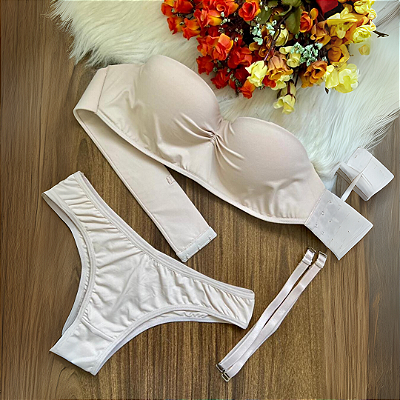 Conjunto Lingerie Tomara que caia com alças fecho lateral