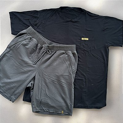 Pijama masculino verão loungewear camiseta em viscolycra e bermuda em moletinho cinza