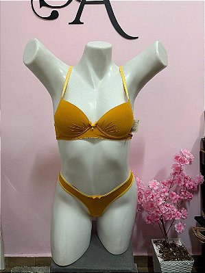 Conjunto Lingerie com Bojo Bolha Básico e Aro Mostarda