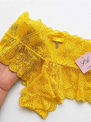 Calcinha em Renda Avulsa Caleçon Amarela Sexy