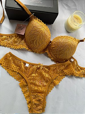 Conjunto Lingerie luxe em renda Dourado