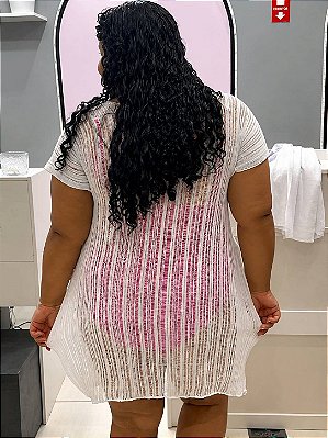 Saída de Praia Maré Tricot Fenda Letral Branca Plus Size