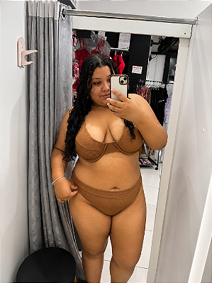 Conjunto Biquini Tifany Hot Pants Plus Size com Bojo Canelado Marrom