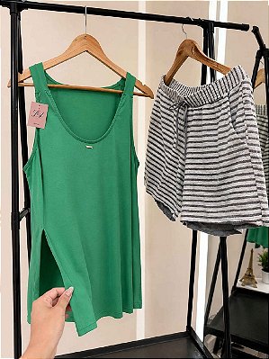 Pijama de Verão Feminino Tassia Gola Alta e Short Moletinho Verde