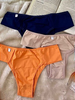 Kit 3 Calcinhas em microfibra (Azul, Bege, Laranja)