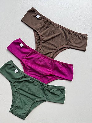 Kit 3 Calcinhas em microfibra (Roxo, verde e Marrom)