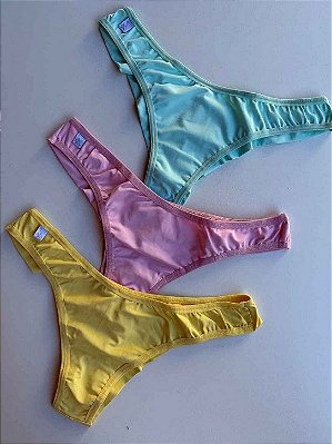 Kit 3 Calcinhas Íris fio duplo (amarelo, verde, rosa)