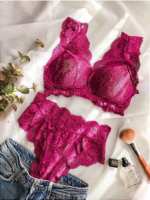 Conjunto Lingerie Rosemary Pink Rendado