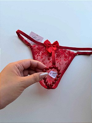 Calcinha Pérola Tailandesa Avulsa Laço Tule Vermelho