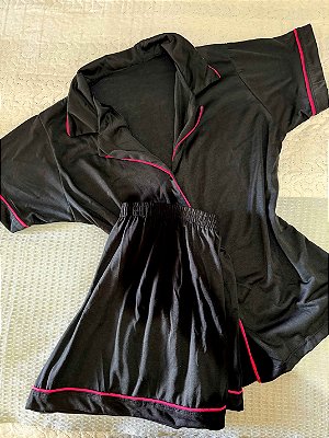 Pijama Americano Preto com Pink