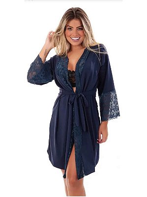Robe Belle Nuit Microfibra e Renda Azul