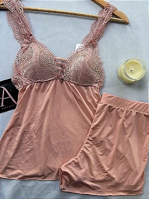 Pijama Comfy com Renda Rosa