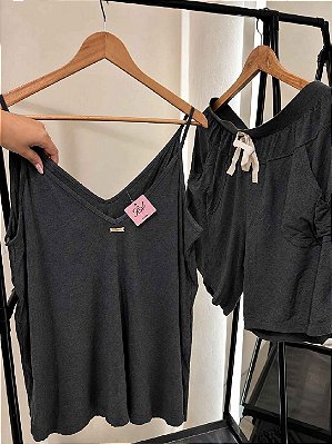 Pijama de Verão Thais Alcinha Viscolycra e Short com Cós Elastico Cinza