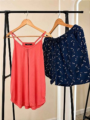 Pijama de Verão Floral Alças Finas e Short com Cós Elastico Rosa