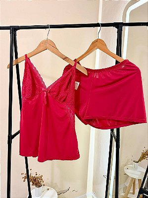 Baby Doll Denise com Detalhes em Renda Vermelho Luxo