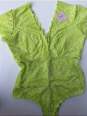 Body Amanda em renda Verde Neon sem bojo