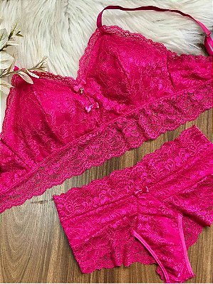 Conjunto Lingerie Desejada em Renda Pink