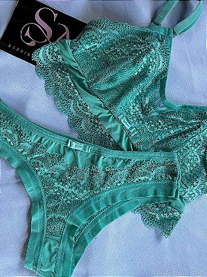 Conjunto Lingerie Verde Delicado em renda