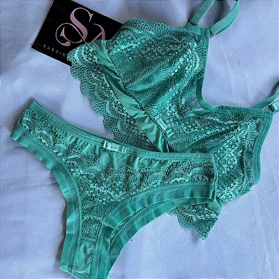 Conjunto Lingerie Verde Delicado em renda