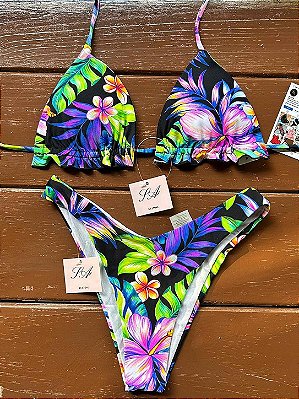 Conjunto Biquíni Estampado Floral Cortininha com bojo