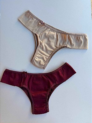 Kit 2 Calcinha Nuvem em Cotton (Vinho e bege)