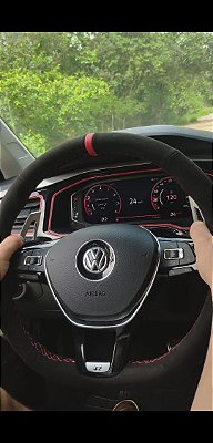 Capa Volante Volkswagen em Alcântara + Costura Vermelha +Agulha