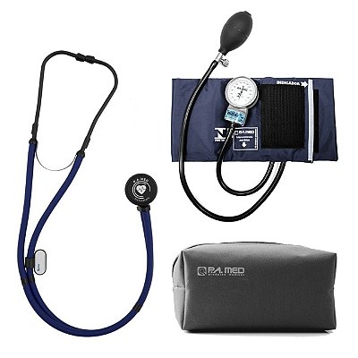 Kit P.A. MED Azul All Black com Estetoscópio e Aparelho de pressão