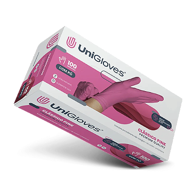 Luva Látex Rosa Pink Unigloves Premium Com Pó (CX com 100 UN)