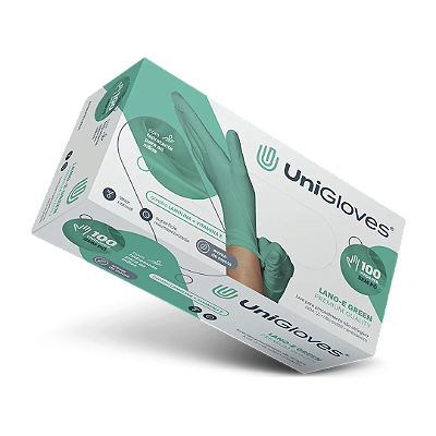 Luva Látex Lano-E Verde Green Unigloves Premium Sem Pó (CX com 100 UN)