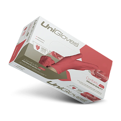 Luva Látex Vermelho Red Unigloves Premium Sem Pó (CX com 100 UN)