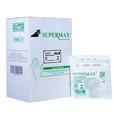 Luva Cirúrgica Estéril Supermax - Caixa c/ 50 Pares Tamanho: 6.5