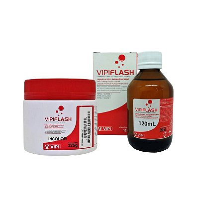 Kit Resina Acrílica Autopolimerizável Incolor Vipi Flash Pó 225g e Liquido 120ml-VIPI