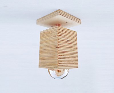 Luminária Plafon Artesanal Madeira Quadrado Médio