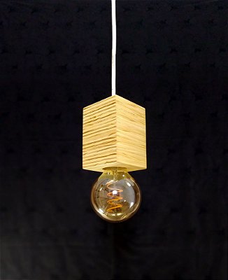 Luminária Pendente Artesanal Madeira Quadrado Mini
