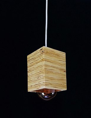 Luminária Pendente Artesanal Madeira Quadrado Médio