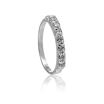 Anel Meia Aliança Cristal - Prata 925