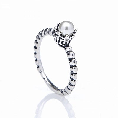 Anel Solitário Pérola - Prata 925