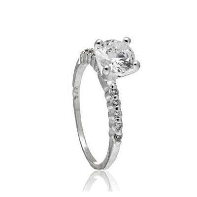 Anel Solitário Cravejado - Prata 925