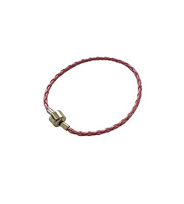 Pulseira Berloque Couro Ródio Branco