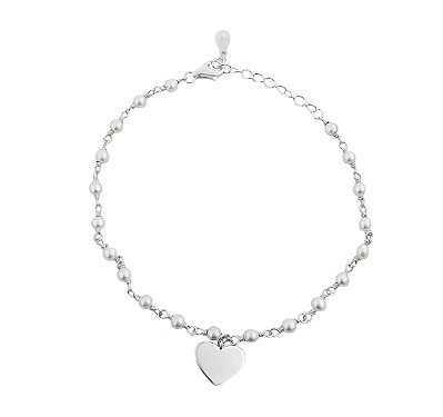 Pulseira Pérolas c/ Pingente Coração - Prata 925