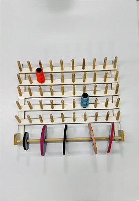 Porta Fio Madeira Para 50 Cones Carretel De Linha + Suporte Para Viés