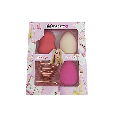 Kit com 3 Esponjas para Maquiagem + Suporte Sabrina Sato SS-1136