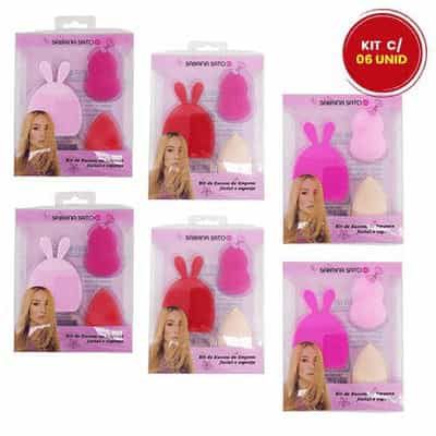 Kit de Escova de Limpeza Facial e Esponja para Maquiagem Sabrina Sato SS-1139 - Kit c/ 06 unid