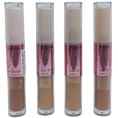 Corretivo e Contorno Duo Sculpt Feels Ruby Rose HB-8101 Group 03 - Kit c/ 04 unid