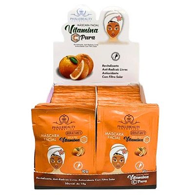 Máscara Facial Hidratante Vitamina C Phállebeauty PH018 - Box c/ 50 unid