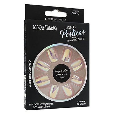 Unhas Postiças Macrilan Linha Premium Curto Nude Holográfico UP203C