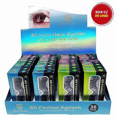 Cílios Postiços 6D Blue Moon BM2091 - Box c/ 36 unid