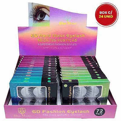 Cílios Postiços 6D com 03 Pares Blue Moon BM2093 - Box c/ 24 unid